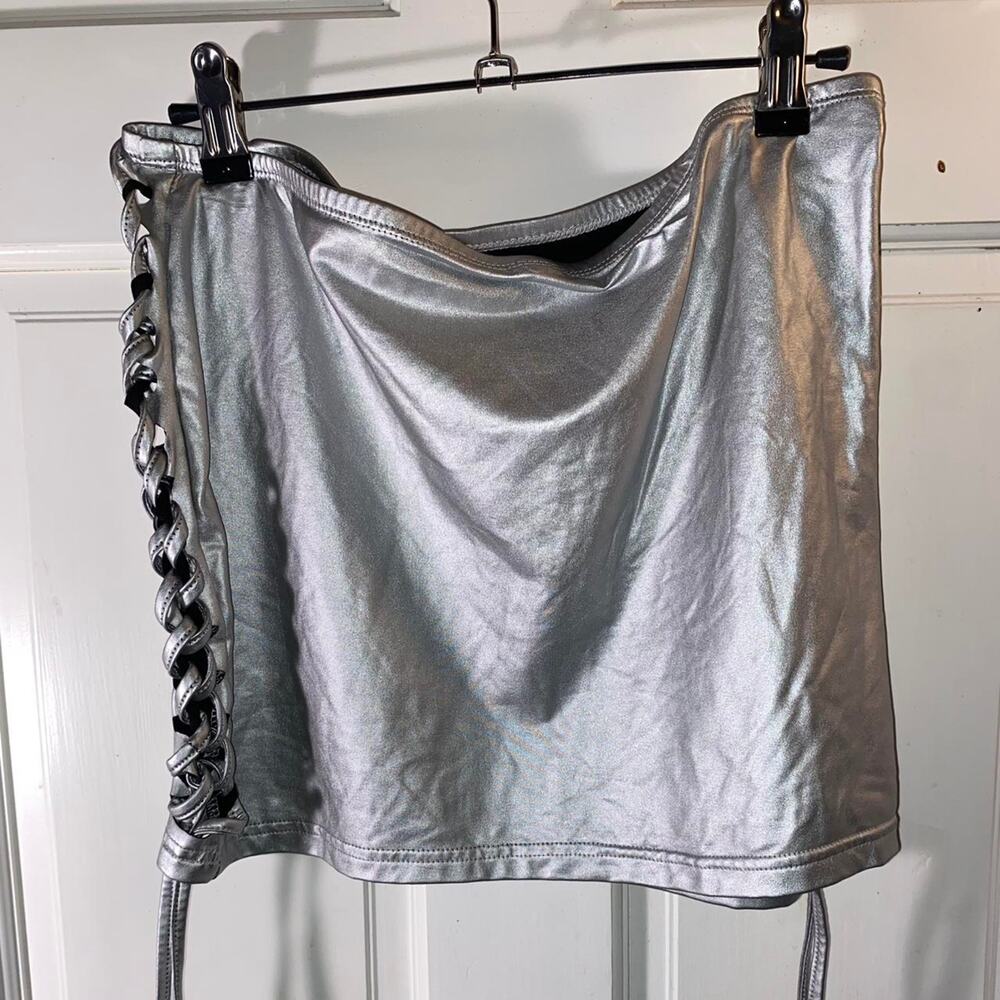 Silver faux leather mini skirt
